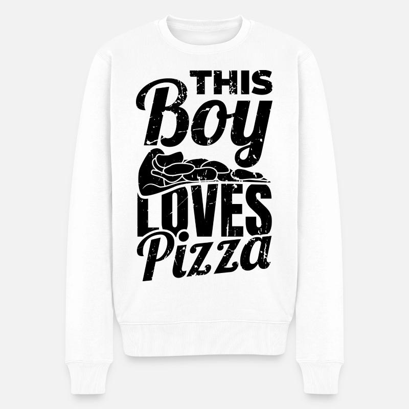 Junge, der Pizza liebt - Männer Premium Bio Pullover - Weiß