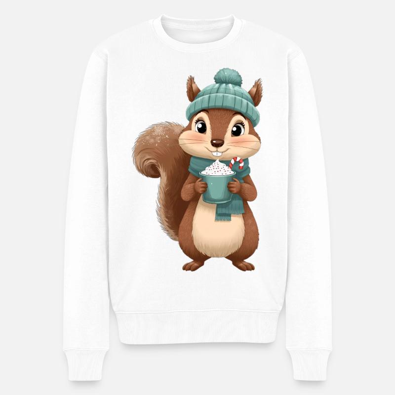 Winterliches Eichhörnchen mit Heißgetränk - Männer Premium Bio Pullover - Weiß