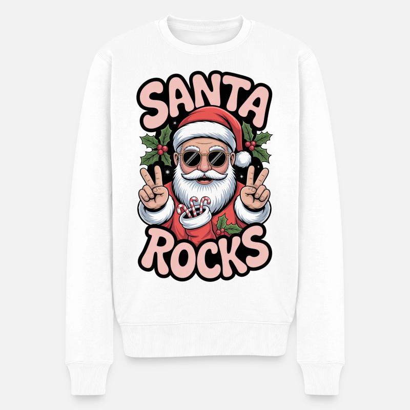 Santa Rocks - Lustiges Weihnachtsoutfit, Geschenk - Männer Premium Bio Pullover - Weiß
