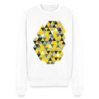 Motif triangulaire géométrique Jaune ensoleillé - Pull Premium bio Homme - blanc - Devant - Thijin (182cm)