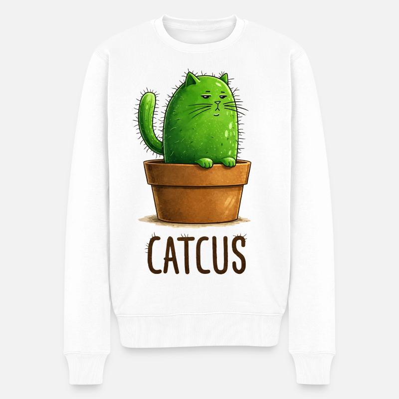Catcus – Kaktuskatze mit Attitude - Männer Premium Bio Pullover - Weiß