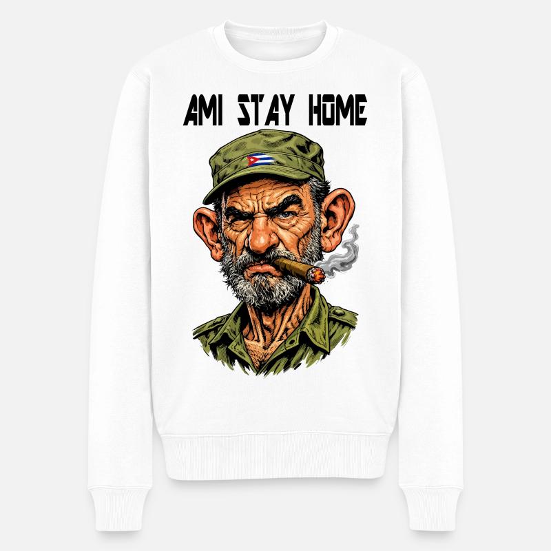 Kubanischer Veteran mit Zigarre - Männer Premium Bio Pullover - Weiß