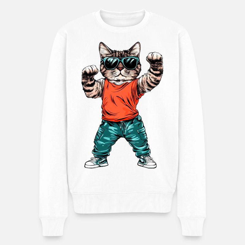 Coole Katze - Männer Premium Bio Pullover - Weiß