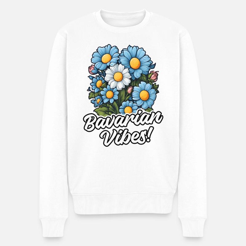 BAVARIAN VIBES BLUMEN DESIGN - Männer Premium Bio Pullover - Weiß