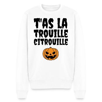 T'as la trouille citrouille - Pull Premium bio Homme - blanc - Devant - Thijin (182cm)