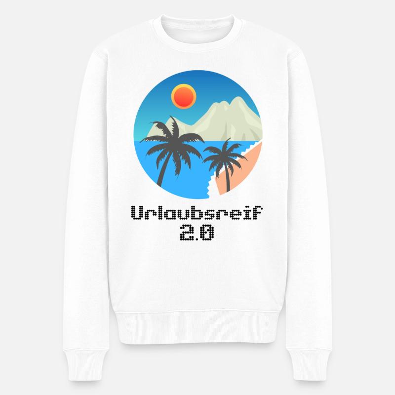 Urlaubsmotiv mit Palmen und Insel, Urlaubsreif 2.0 - Männer Premium Bio Pullover - Weiß