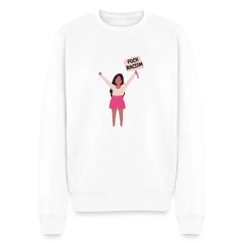 racisme, contre le racisme, contre les nazis, le racisme - Pull Premium bio Homme - blanc - Devant - Thijin (182cm)