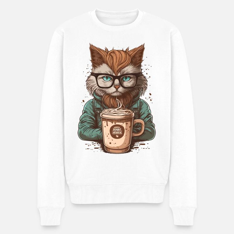 Latte Loving Cat - Pull Premium bio Homme - blanc