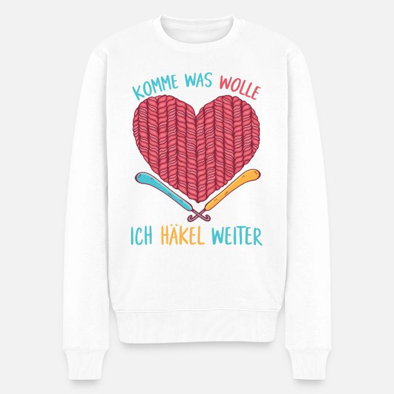 Komme was wolle Ich häkel weiter Häkeln Geschenk - Männer Premium Bio Pullover - Weiß