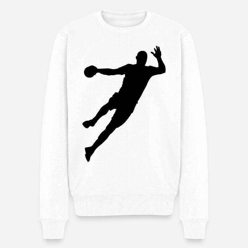 Handball Spieler Sprungwurf Geschenk - Männer Premium Bio Pullover - Weiß