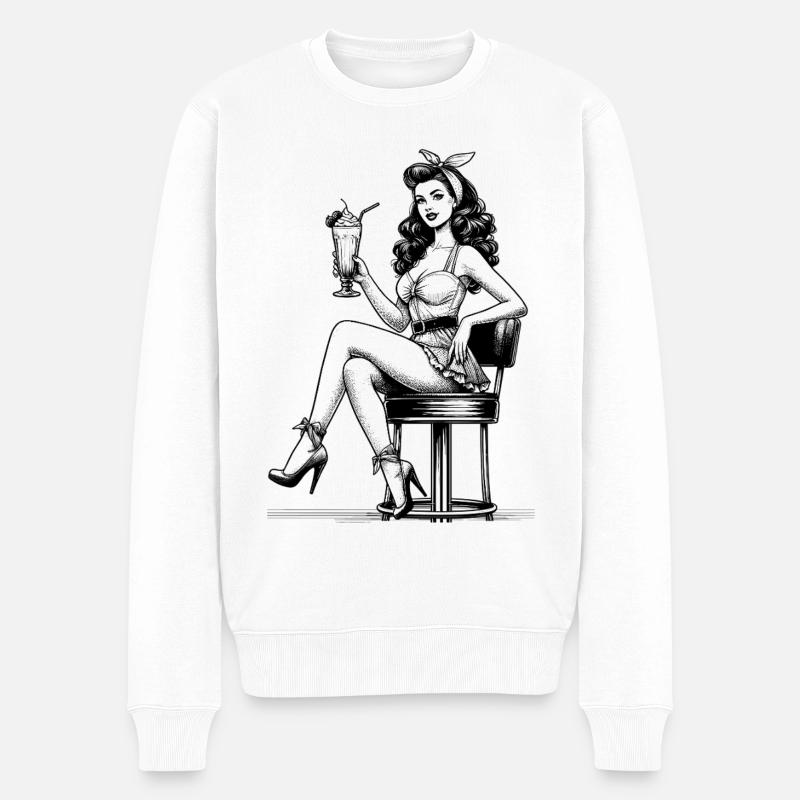 Milchshake Rockabilly Pin Up schwarzweiß Geschenk - Männer Premium Bio Pullover - Weiß