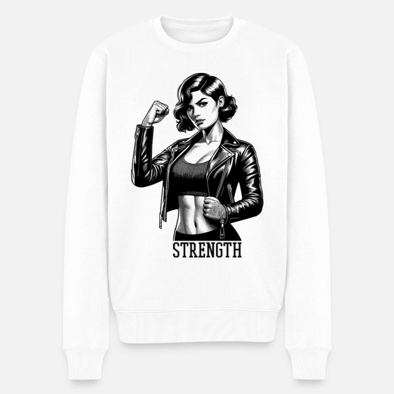 Starke Frau Stärke Rockabilly Lederjacke Geschenk - Männer Premium Bio Pullover - Weiß