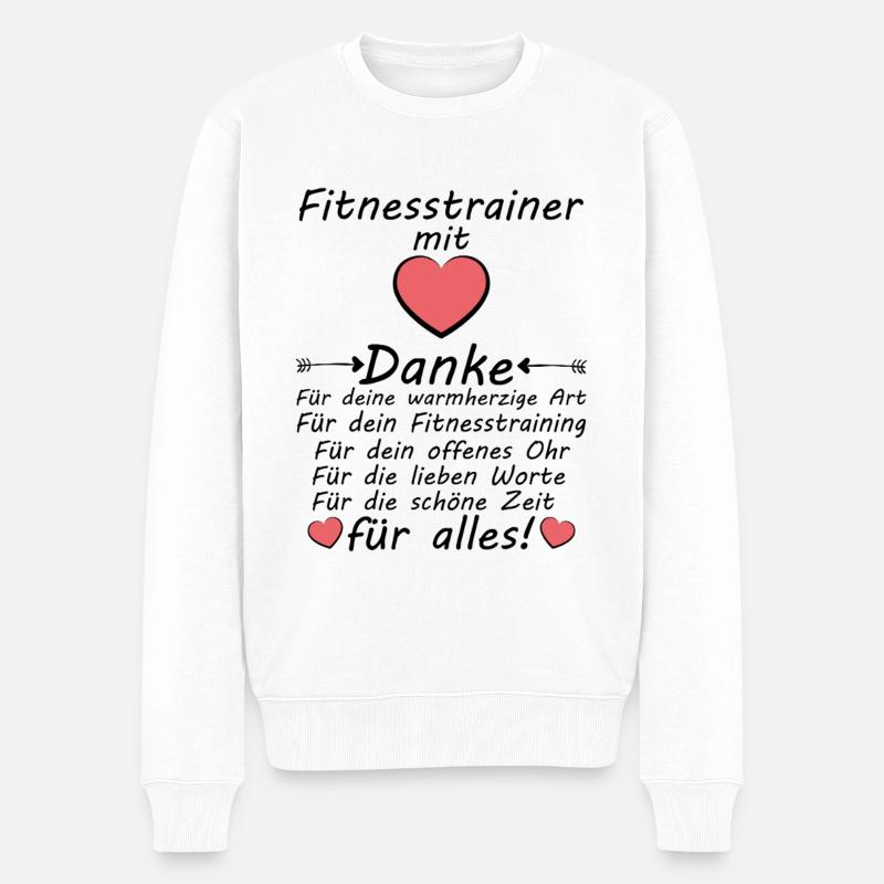 Danke Dankeschön Fitnesstrainer Abschiedsgeschenk - Männer Premium Bio Pullover - Weiß