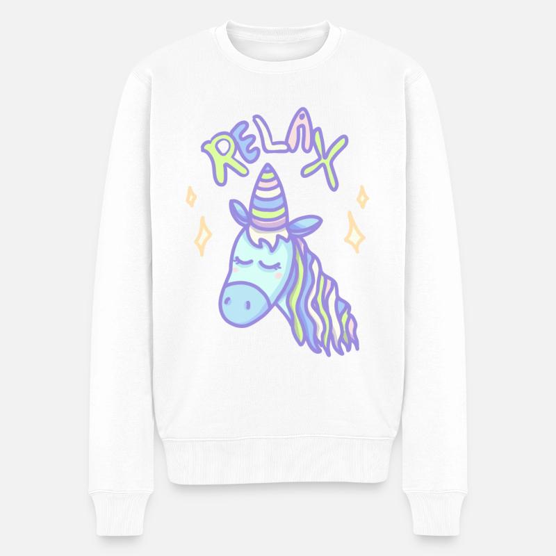 Einhorn Entspannen - Männer Premium Bio Pullover - Weiß