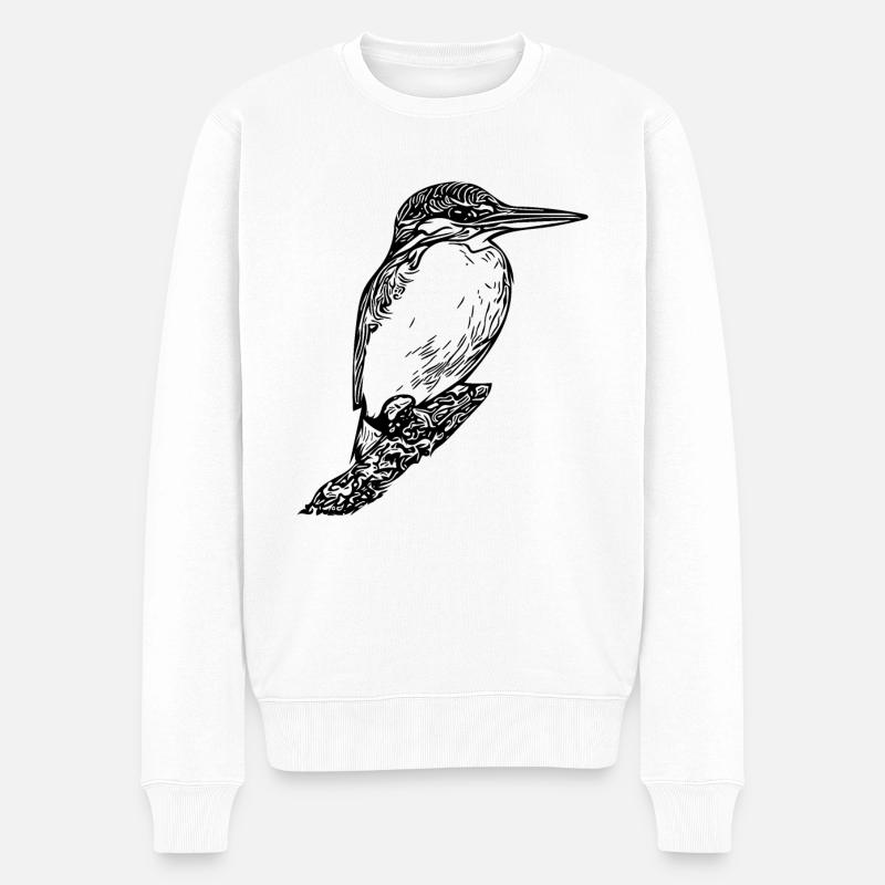 Vintage Eleganter Eisvogel - Vogel Natur Motiv - Männer Premium Bio Pullover - Weiß