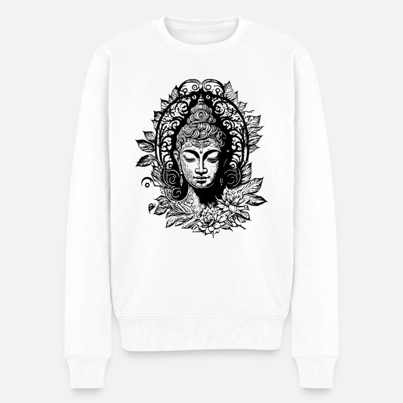 Meditierender Buddha Erleuchtung Porträt - Männer Premium Bio Pullover - Weiß