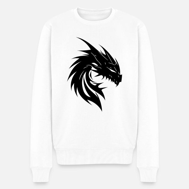 Grimmiger Monster Drache Tattoo Style - Männer Premium Bio Pullover - Weiß