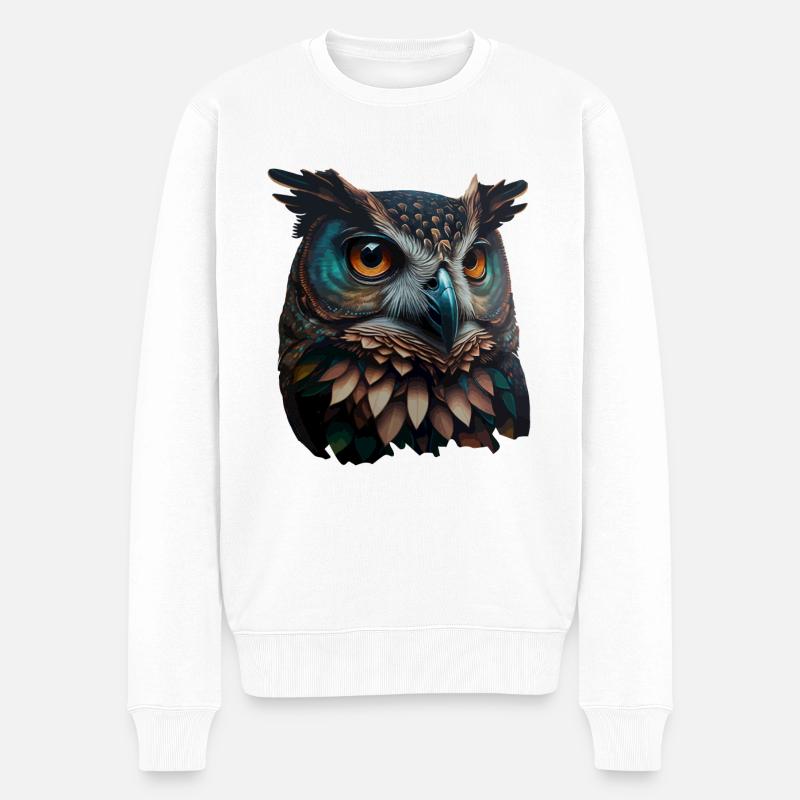 Hibou élégant et coloré avec de grands yeux - Pull Premium bio Homme - blanc