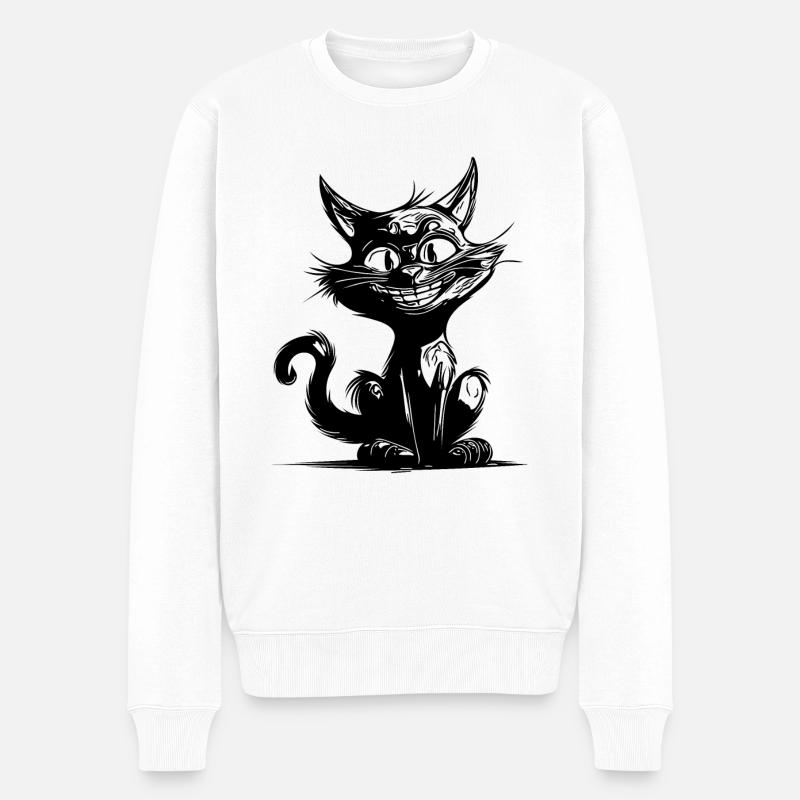 Freche Haustier Katze grinsender Kater Hauskatze - Männer Premium Bio Pullover - Weiß