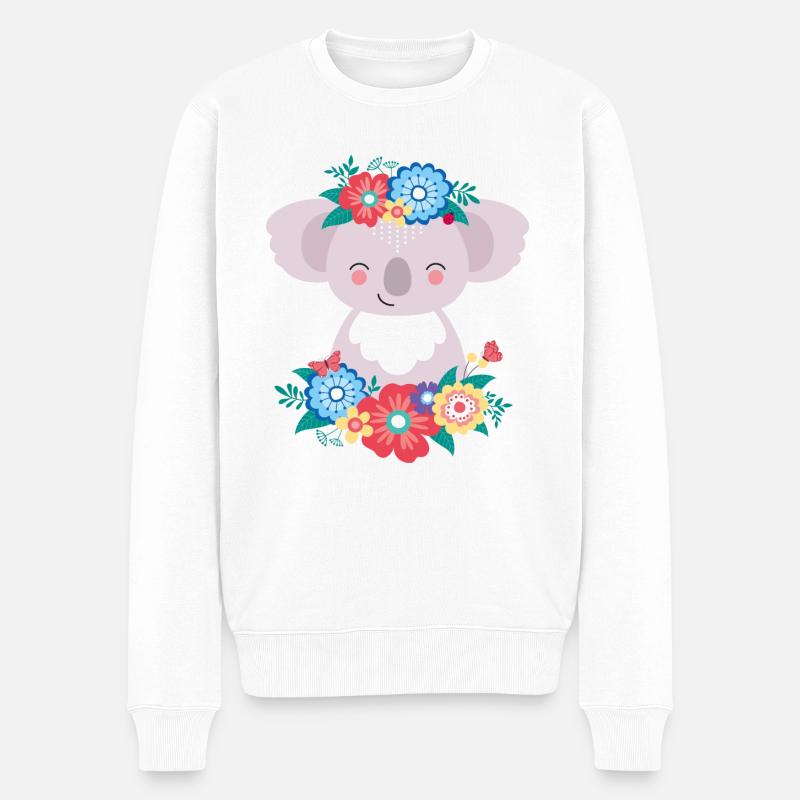 Koala mit Blumen - Männer Premium Bio Pullover - Weiß