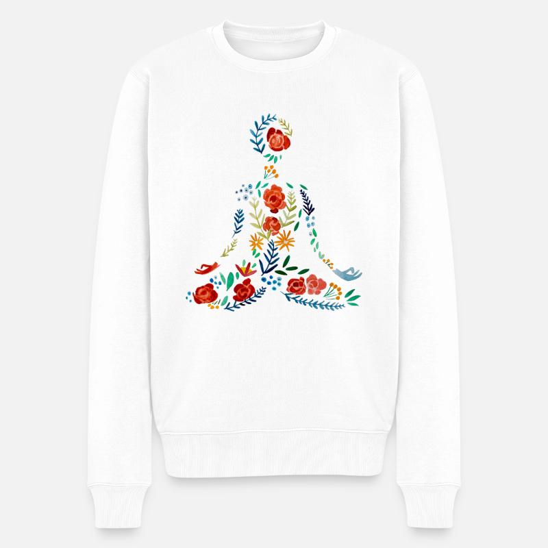 Yoga méditation j'aime moi-même je aquarelle fleurs - Pull Premium bio Homme - blanc