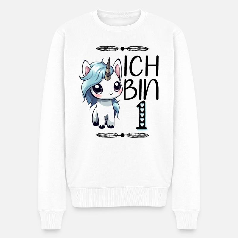 Einhorn Ich Bin 1 - Männer Premium Bio Pullover - Weiß