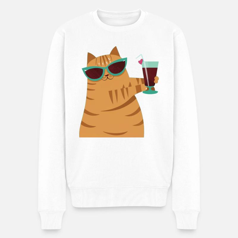 Cocktail Katze - Männer Premium Bio Pullover - Weiß