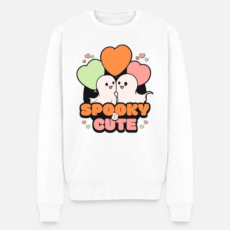 Spooky October Cute Halloween Ghost - Men's Premium Organic Jumper - white