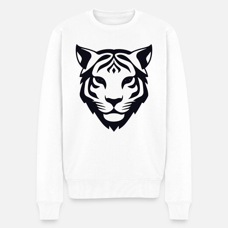 Felin Dschungel-Tigerkopf - Männer Premium Bio Pullover - Weiß