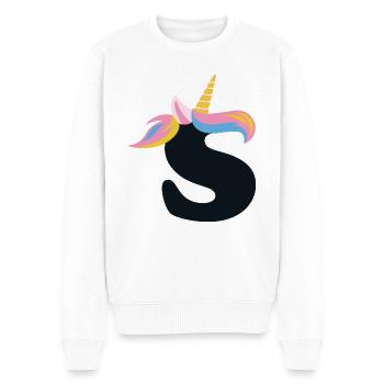 Einhorn-Buchstabe Regenbogenstyle "S" | be unique - Männer Premium Bio Pullover - Weiß - Vorne - Thijin (182cm)