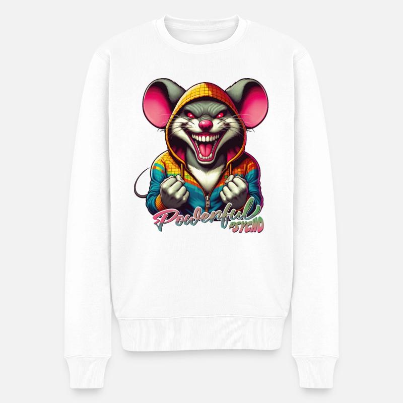 Powerful Psycho Maus - Männer Premium Bio Pullover - Weiß