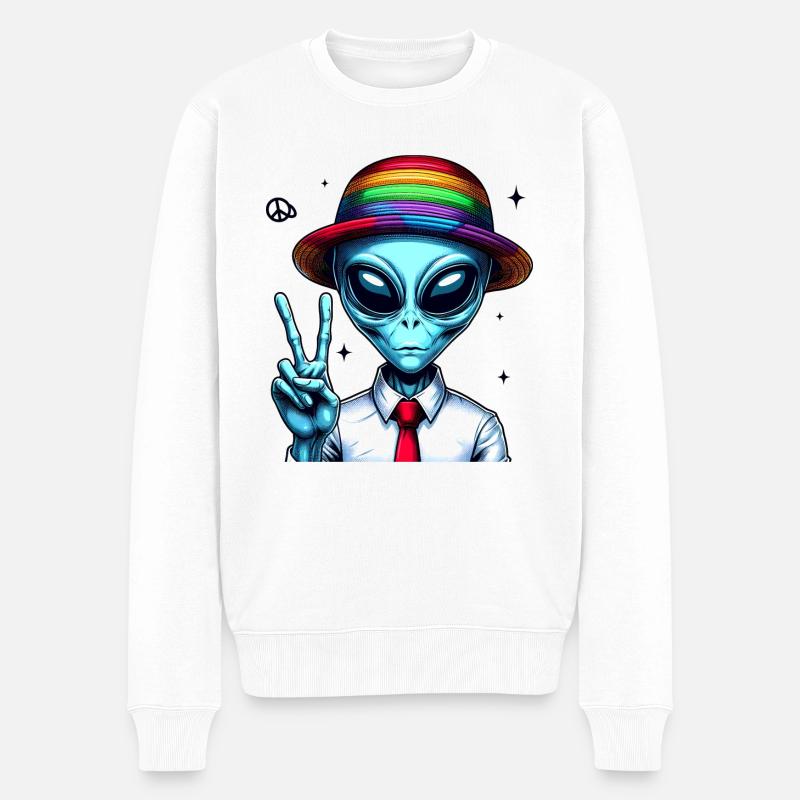 Un extraterrestre montre la paix - Pull Premium bio Homme - blanc