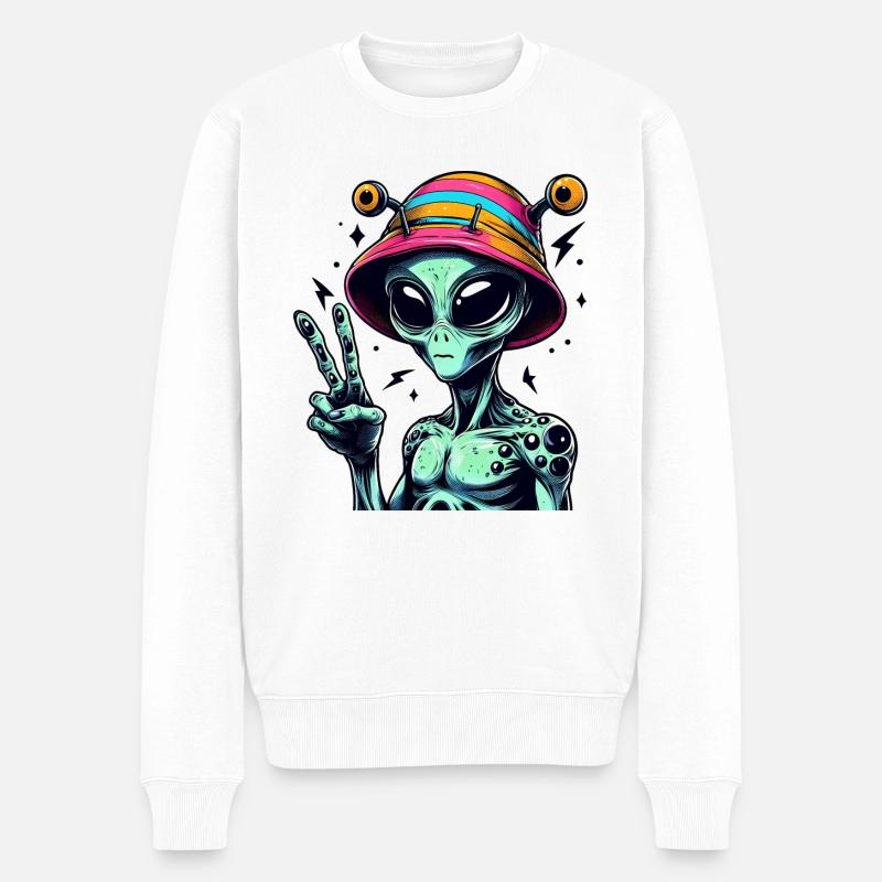 Alien zeigt Peace - Männer Premium Bio Pullover - Weiß