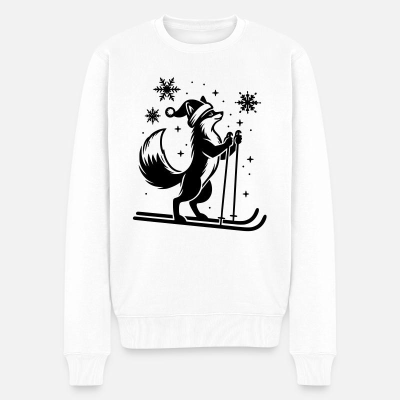 Weihnachtsfuchs auf Skiern - Männer Premium Bio Pullover - Weiß