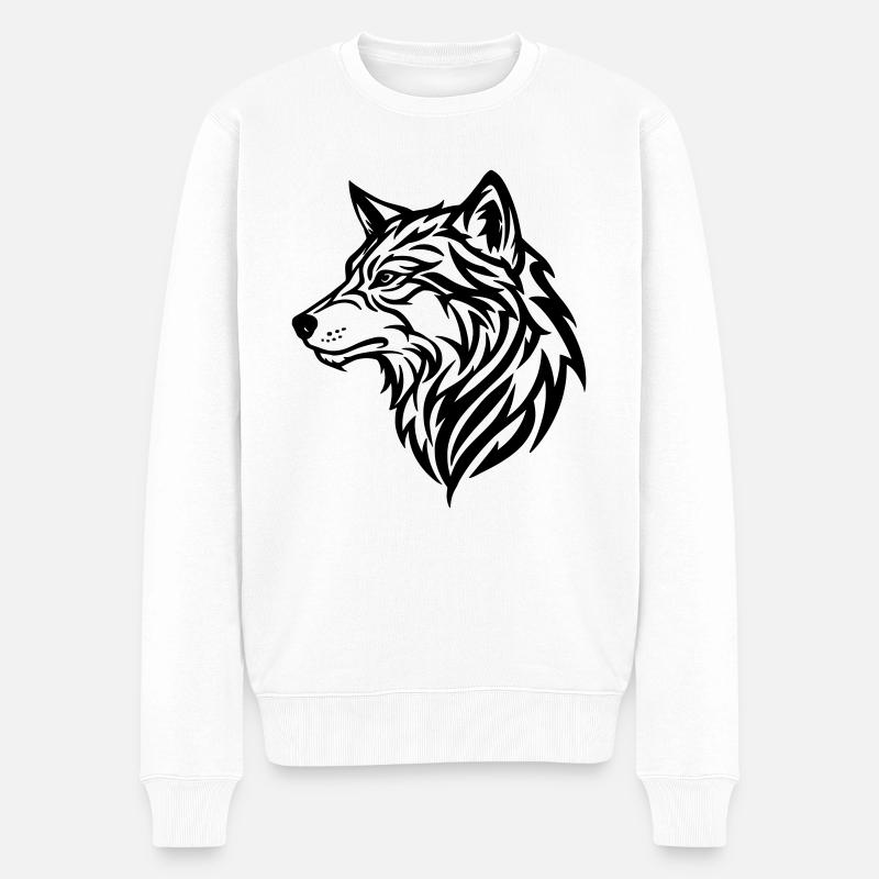 Loup - style tribal - Pull Premium bio Homme - blanc