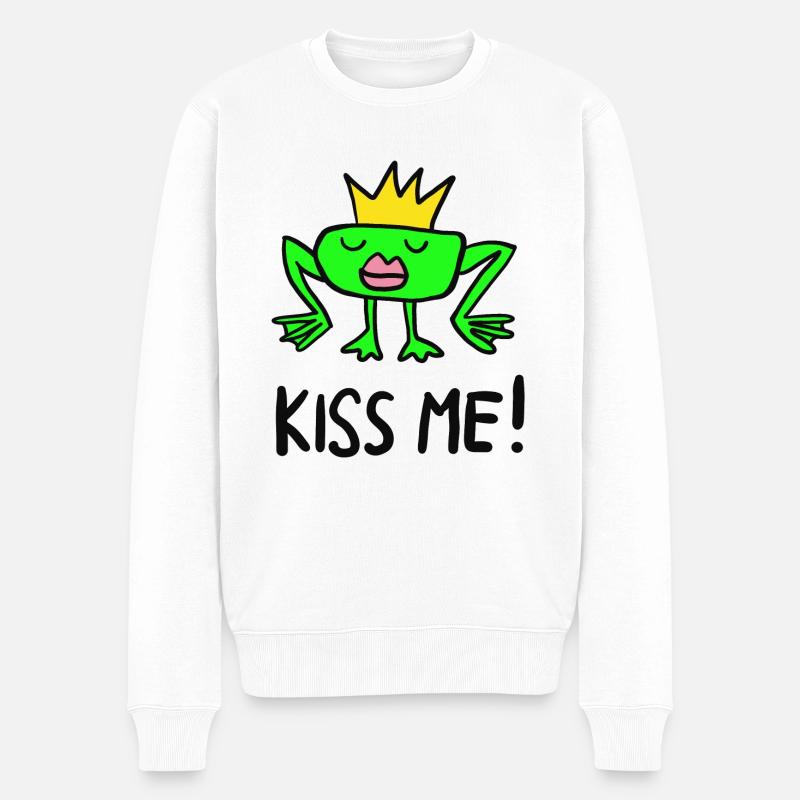Froschkönig, Kiss me! - Männer Premium Bio Pullover - Weiß