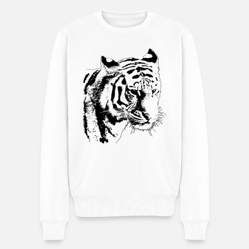 schwarzer Tiger - Männer Premium Bio Pullover - Weiß