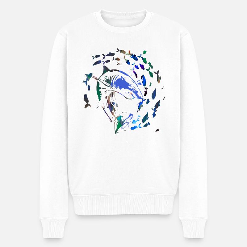 fischschwarm,fische,malerei,graffiti,Hai - Männer Premium Bio Pullover - Weiß
