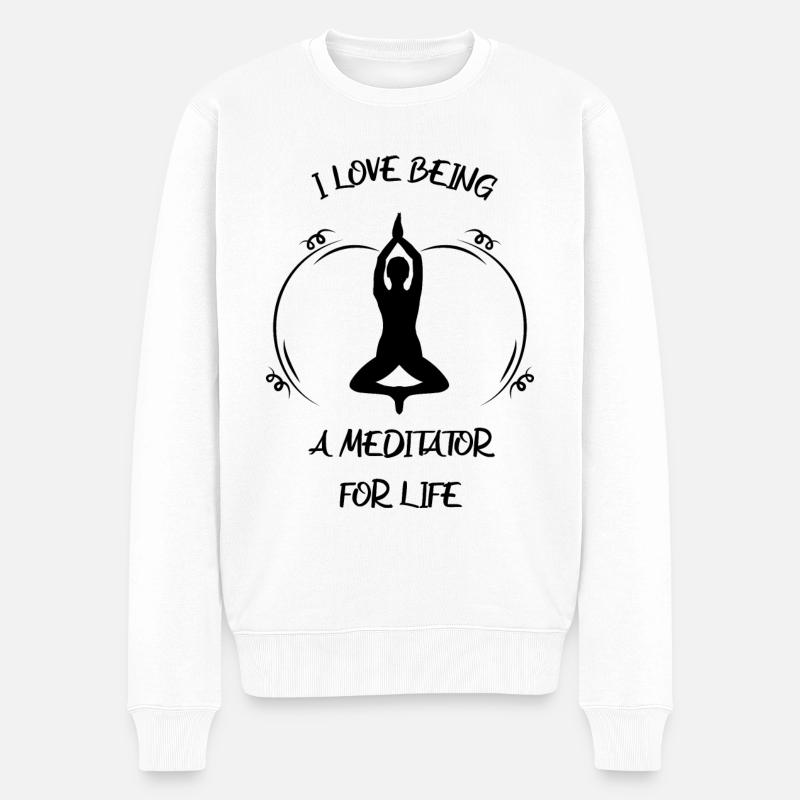 Meditaion - Männer Premium Bio Pullover - Weiß