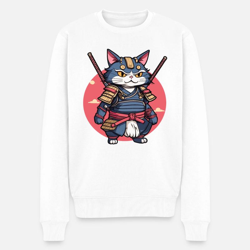 Chat samouraï #2 - Pull Premium bio Homme - blanc