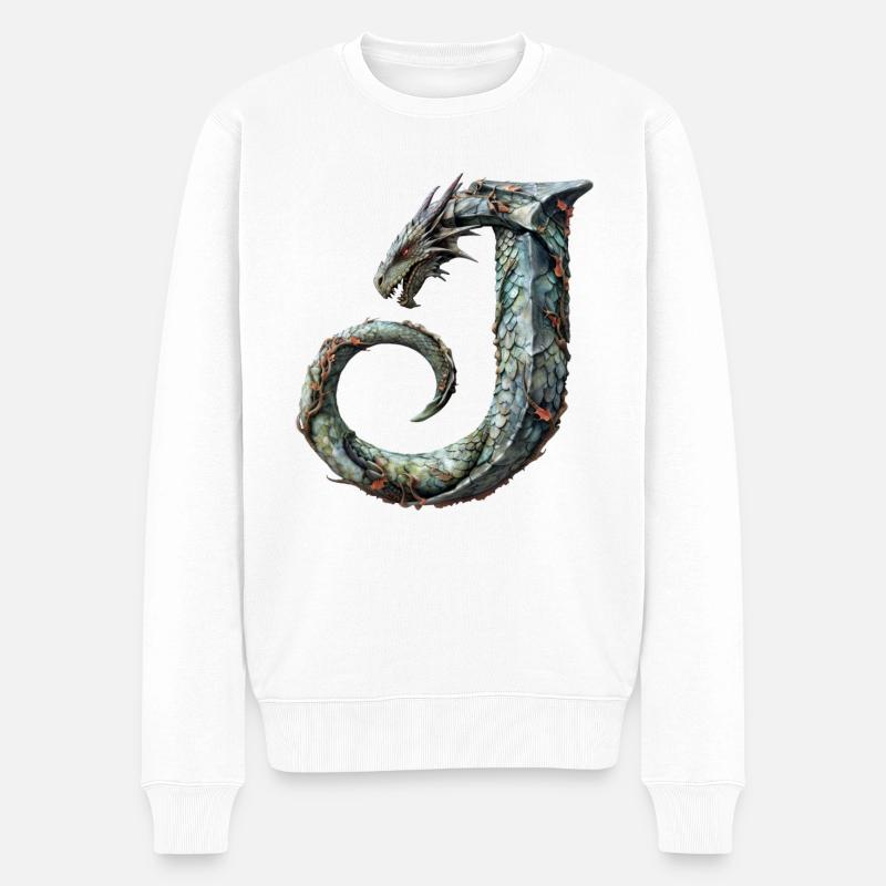Buchstabe "J" im Drachendesign. - Männer Premium Bio Pullover - Weiß