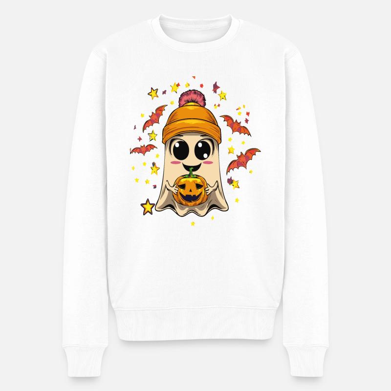 Fröhliches Gespenst - Männer Premium Bio Pullover - Weiß