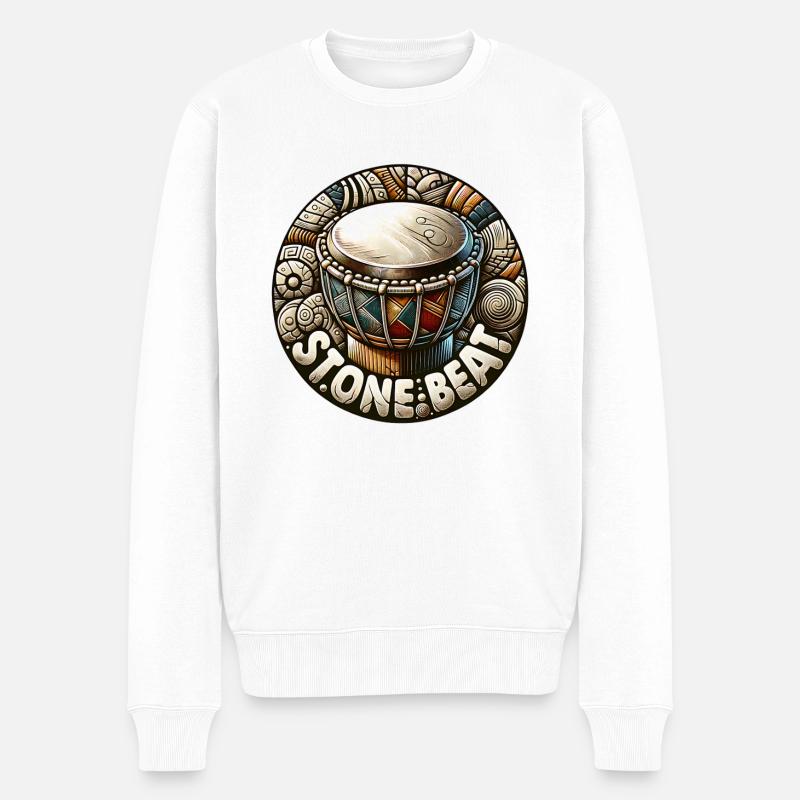 Stone Beat Trommel Ethno Musikdesign - Männer Premium Bio Pullover - Weiß