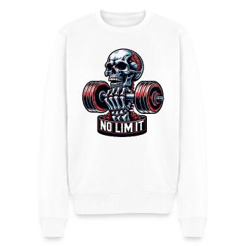 Crâne de musculation No Limit Workout avec haltère - Pull Premium bio Homme - blanc - Devant - Thijin (182cm)