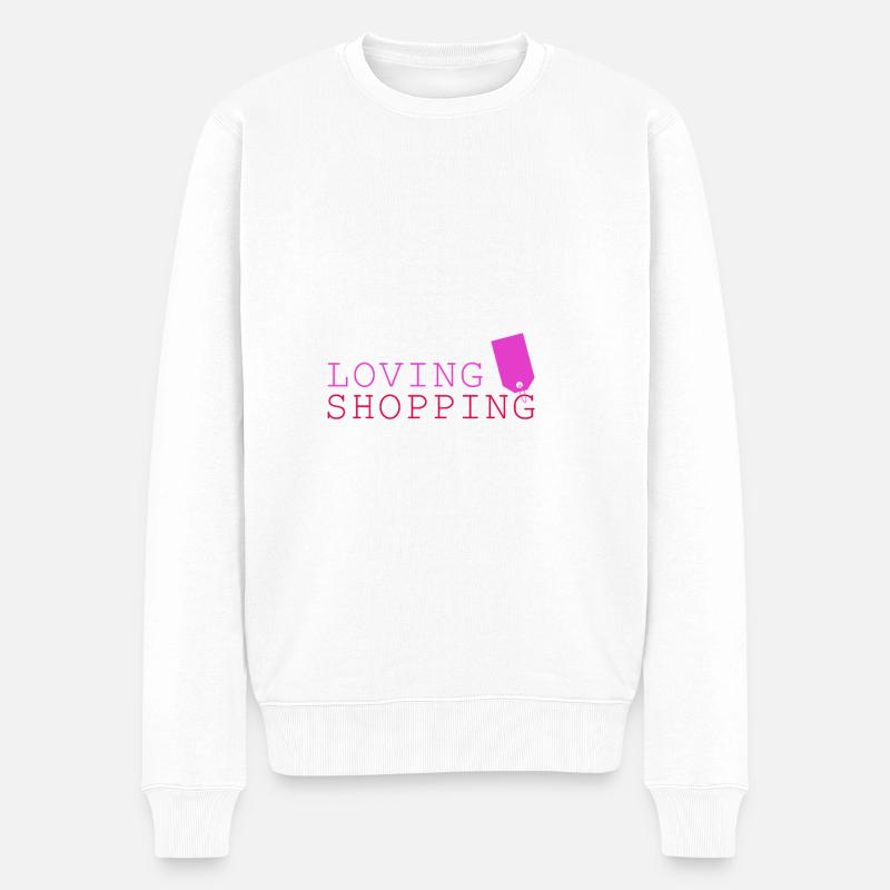 Shopping loving - Einkaufen liebe - Männer Premium Bio Pullover - Weiß