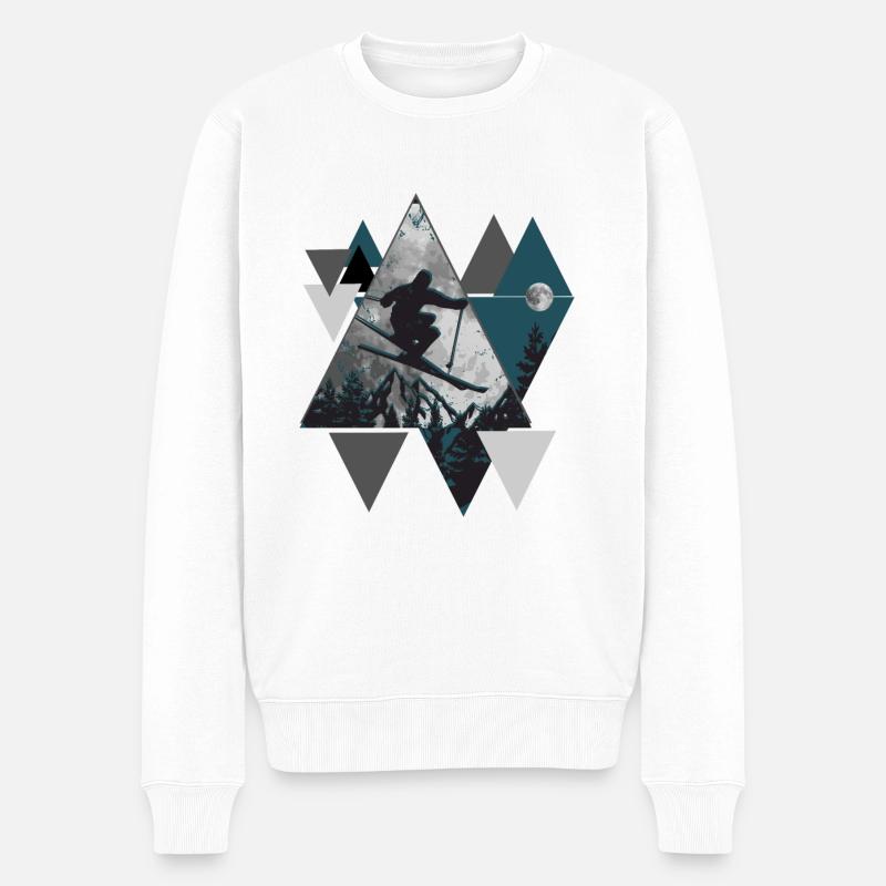 Skifahrer Berge - Männer Premium Bio Pullover - Weiß