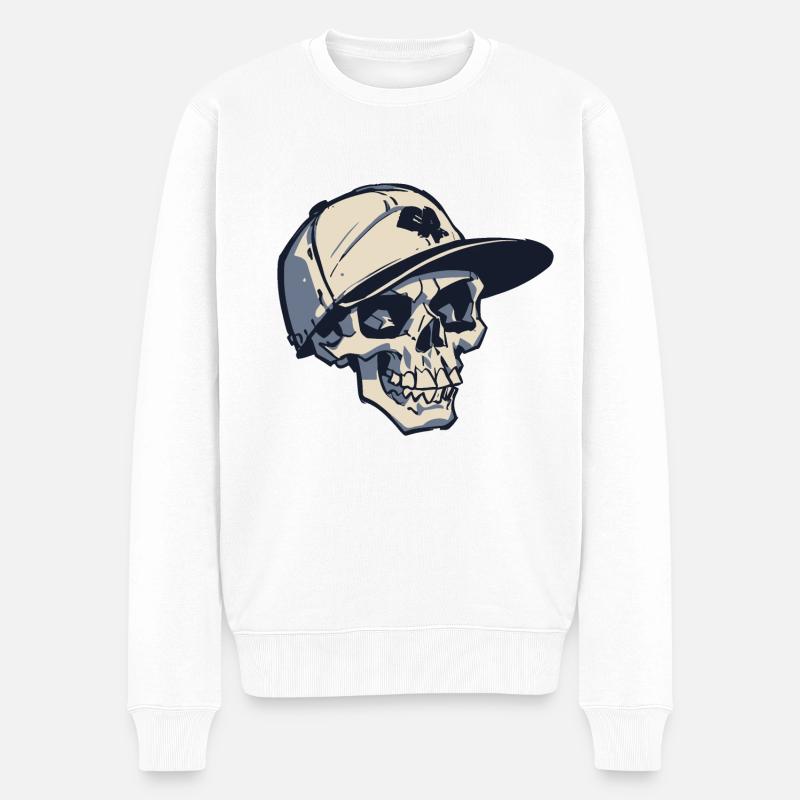 Crâne avec chapeau Snapback - Pull Premium bio Homme - blanc