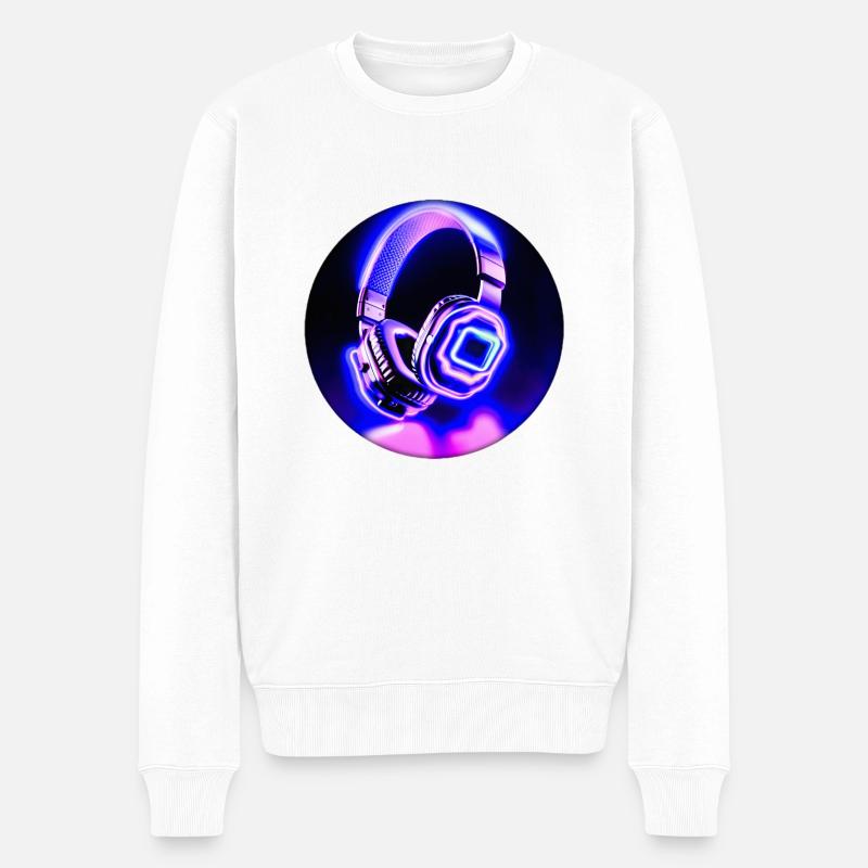 Neon Kopfhörer - Männer Premium Bio Pullover - Weiß