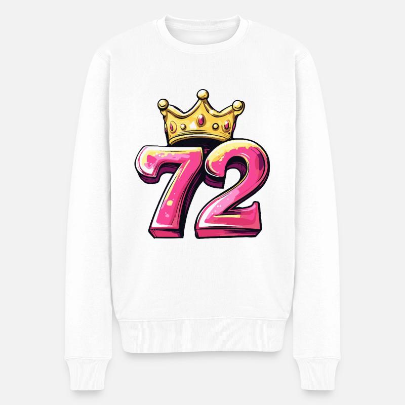72 Zahl Krone - Männer Premium Bio Pullover - Weiß