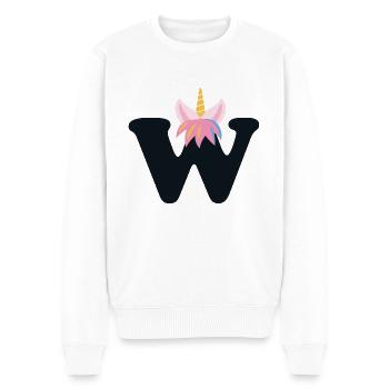 Einhorn-Buchstabe Regenbogenstyle "W" | be unique - Männer Premium Bio Pullover - Weiß - Vorne - Thijin (182cm)
